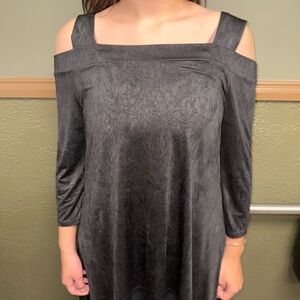 Cover Charge Elegant Black Cold Shoulder Dress—- Made in USA